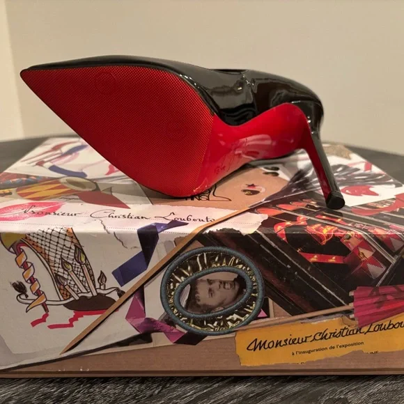 Christian Louboutin 20th Anniversary Pensee Black Patent Leather & Suede Heels - Picture 8 of 16